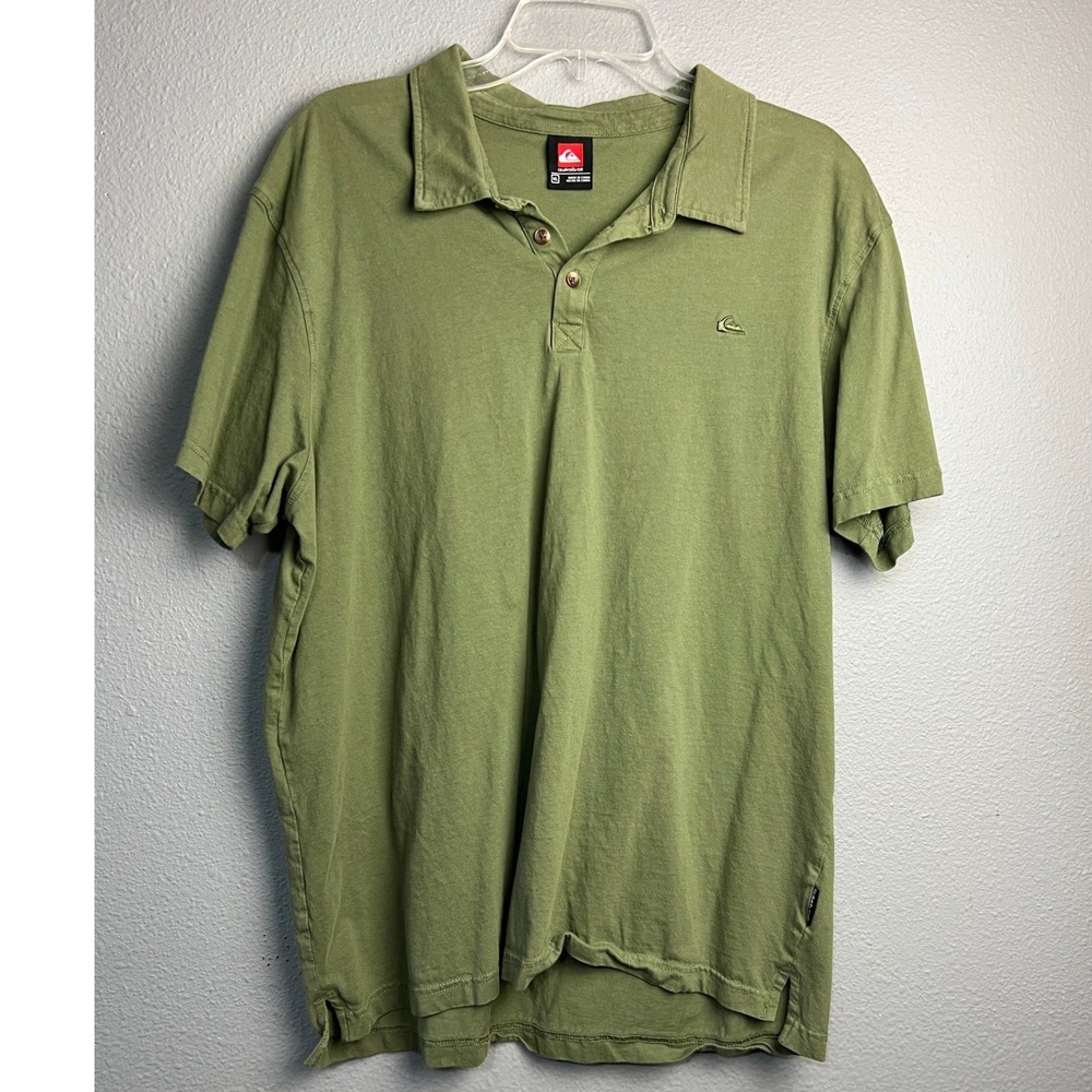 Quiksilver Vtg Mens Olive Green Short Sleeve Cotton Polo Shirt Preppy Skater XL